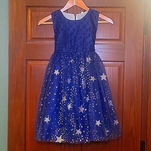 Girls Navy Blue Dress With Gold Stars